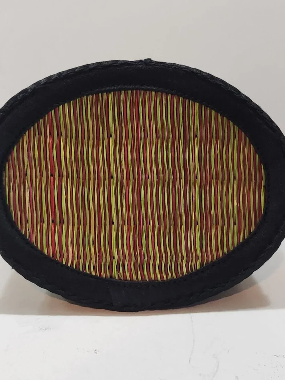 Saraye Tatami Woven Cinch Bucket Bag - Red & Green Grass Stripe